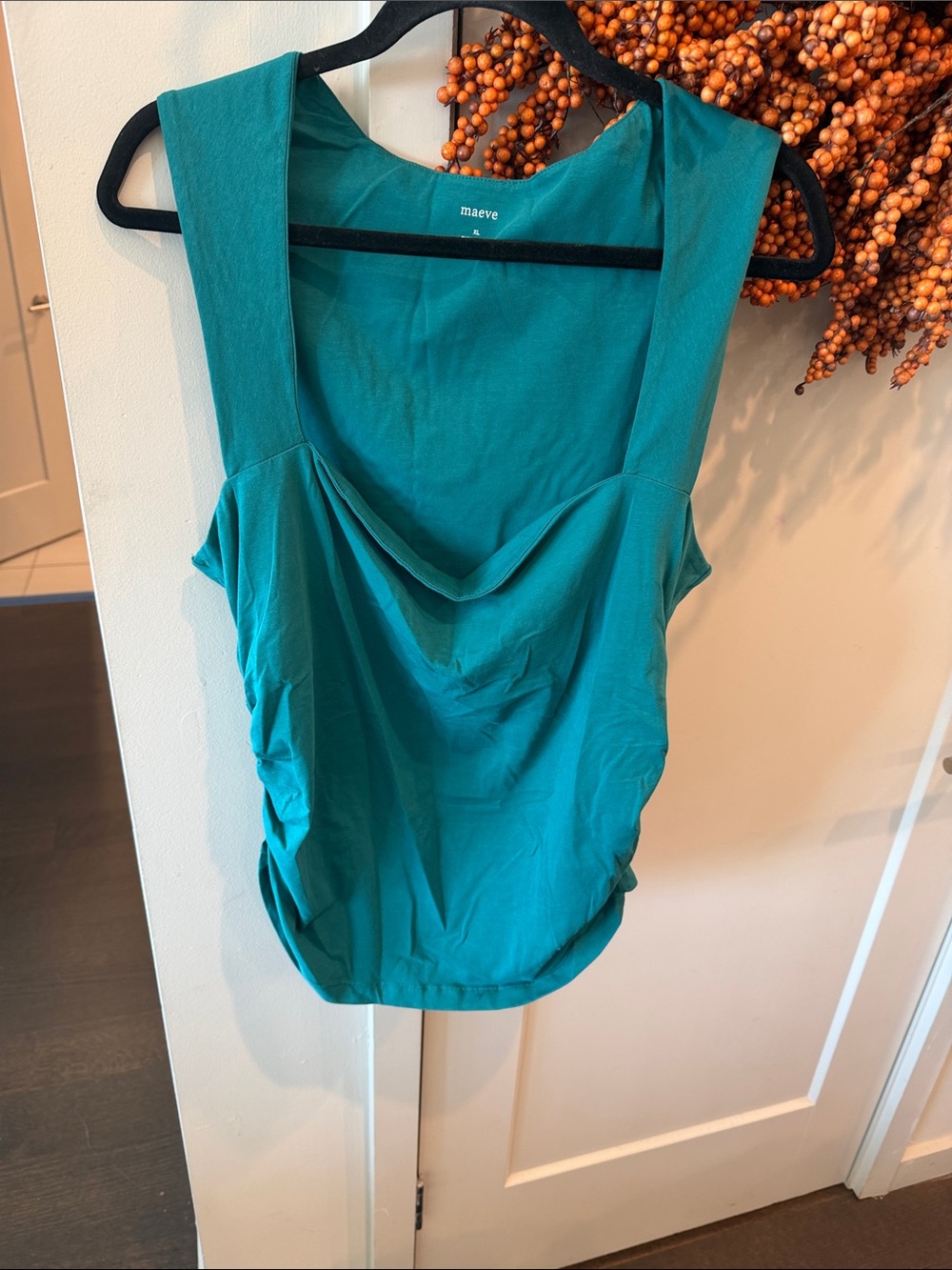 Maeve Teal Draped Neck Sleeveless Camisole